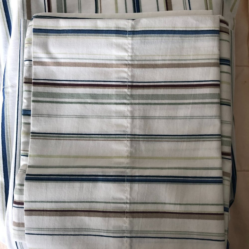 WHITE NANTUCKET STRIPED NEW TWIN SHEET SET